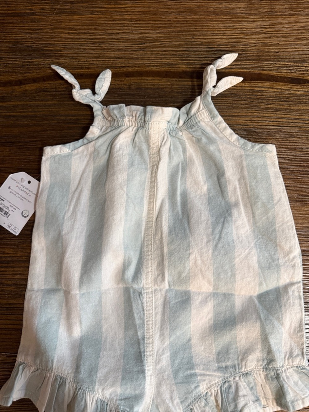 Little Co Light Blue & White Striped Bow-Shoulder Romper - Picture 2 of 5